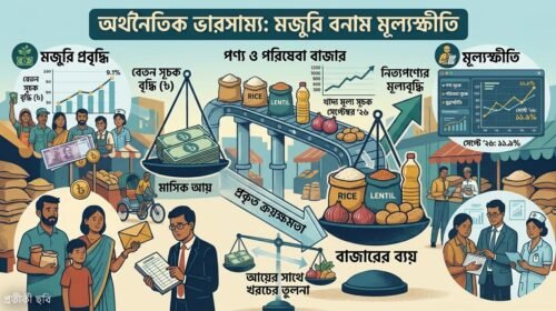 Wage increase vs inflation economic comparison conceptual illustration in Bangladesh